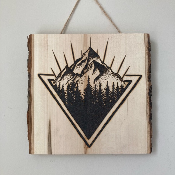 Triangular Mountain & Trees - Nature - Rustic - Pyrography - Home Decor - Picture 1 of 2